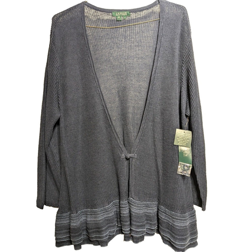 Lauren Ralph Lauren Sweater Womens 3X Linen Cardigan Ruffle Hem Open Front NWT
